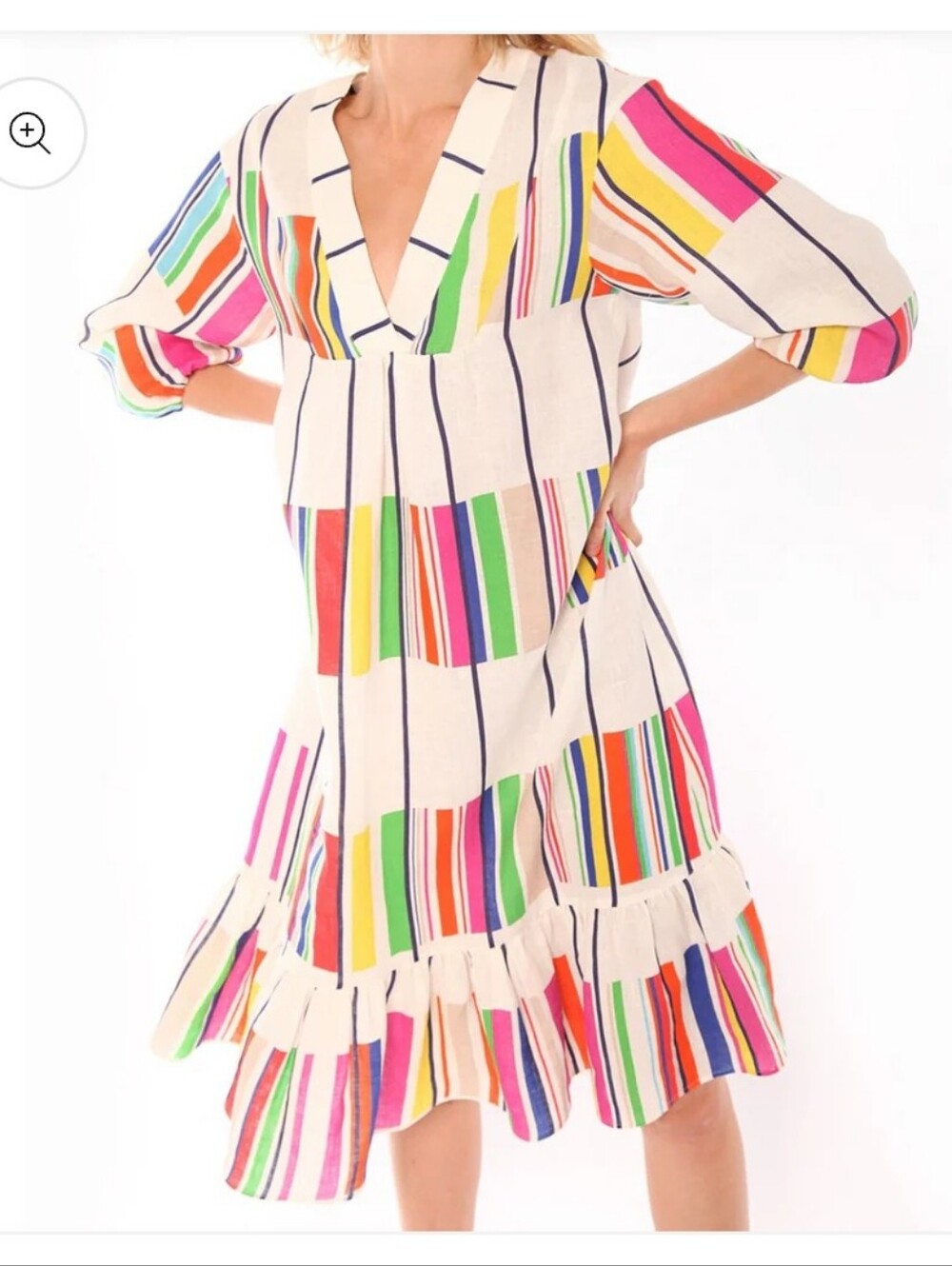 Vilagallo Fabrizia Atrani Linen Colorful Abstract Dress Size 38 US 6-8
